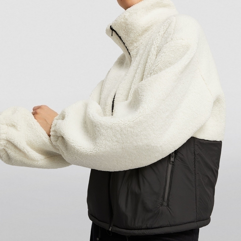 Frame Denim Cream and Black Sherpa Zip-Up Jacket